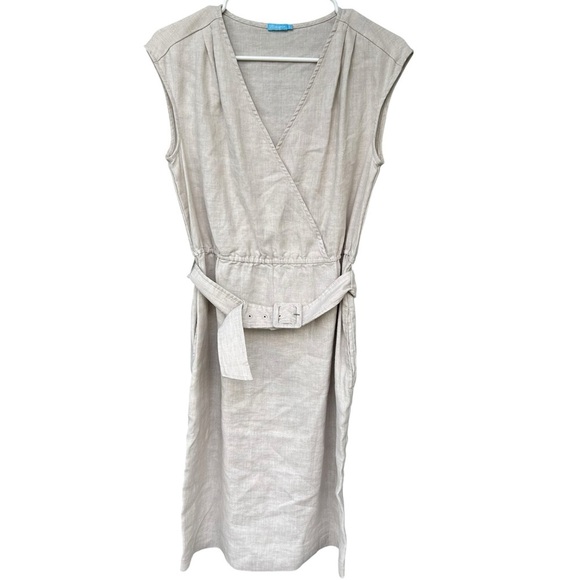 J. McLaughlin Oatmeal Linen Blend Belted Sleeveless Dress - Size Small - Picture 2 of 10